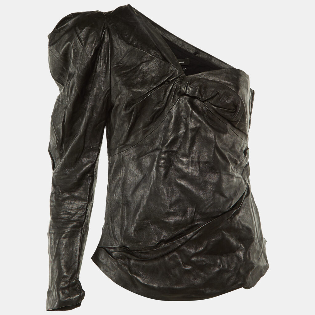 Isabel Marant Black Leather One-Shoulder Top M