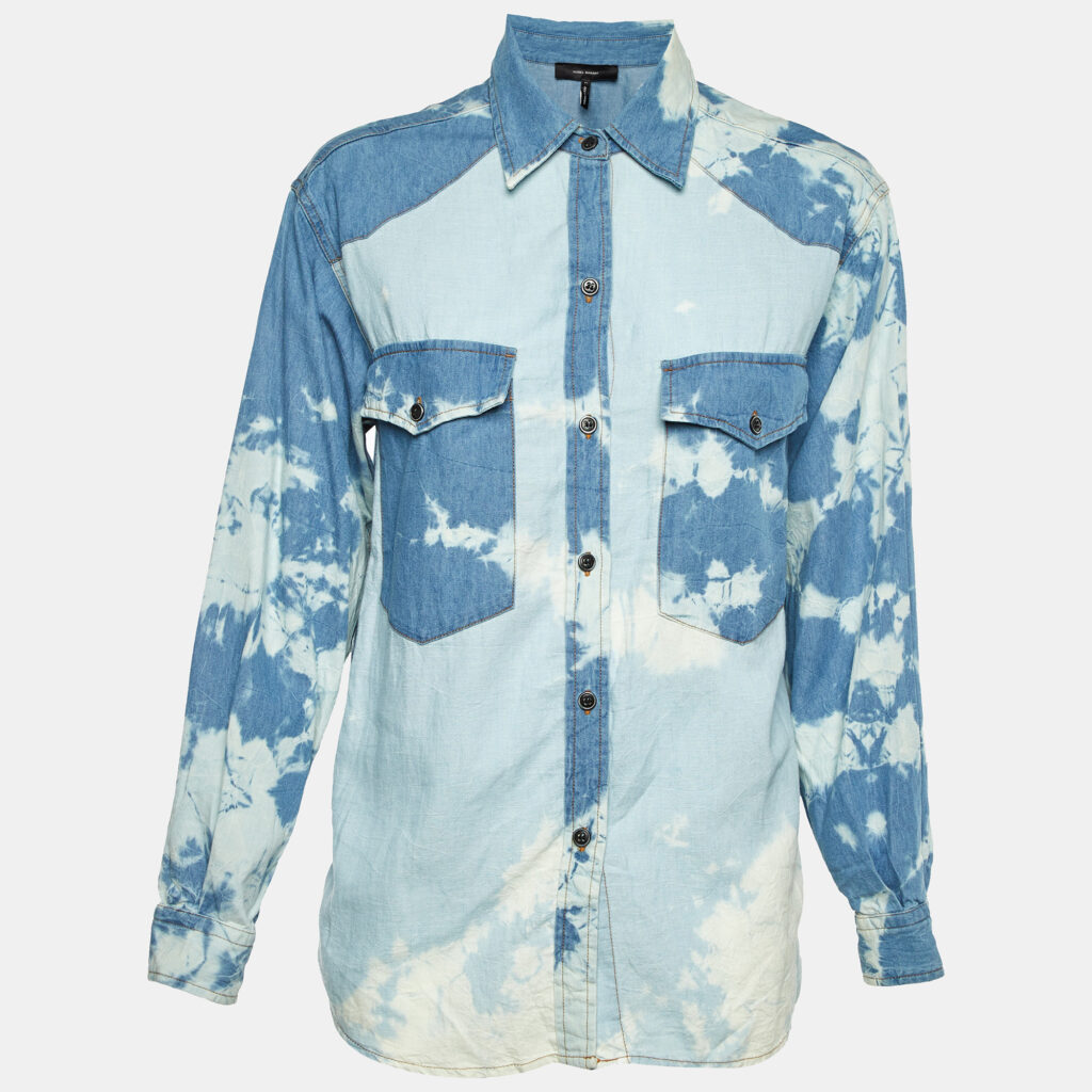 Isabel Marant Blue Tie-Dye Print Denim Button Front Shirt M Isabel Marant Blue Tie-Dye Print Denim Button Front Shirt M