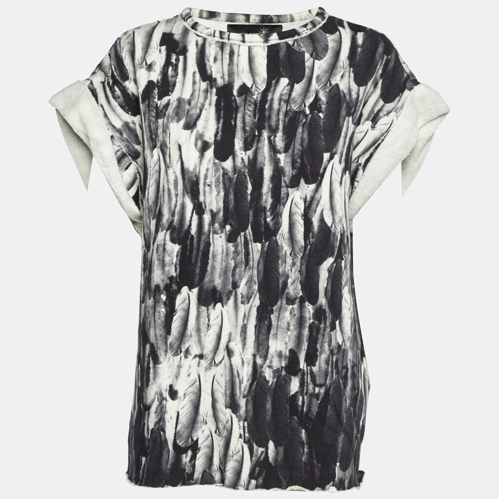 Isabel Marant Black Feather Print Cotton Knit Top M Isabel Marant Black Feather Print Cotton Knit Top M