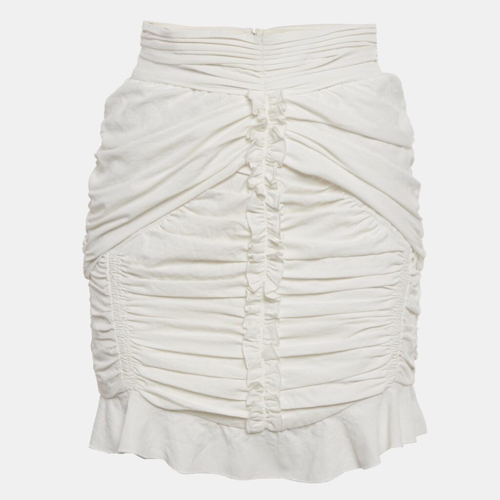 Isabel Marant White Crepe Ruched & Ruffle Mini Skirt S