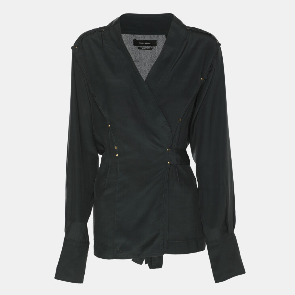 Isabel Marant Green Crepe Belted Wrap Long Sleeve Tops M Isabel Marant Green Crepe Belted Wrap Long Sleeve Tops M