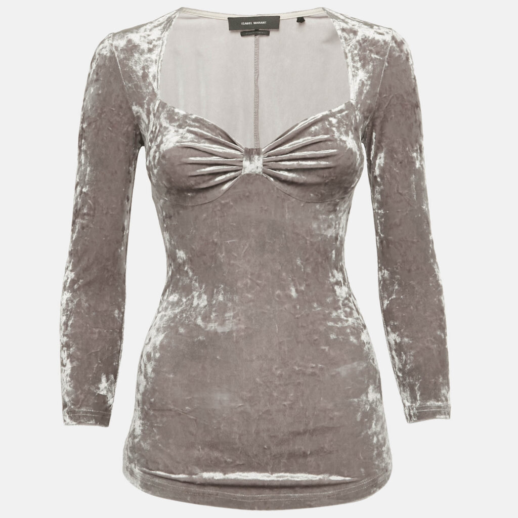 Isabel Marant Beige Velvet Sweetheart Neck Gubaia Top S Isabel Marant Beige Velvet Sweetheart Neck Gubaia Top S