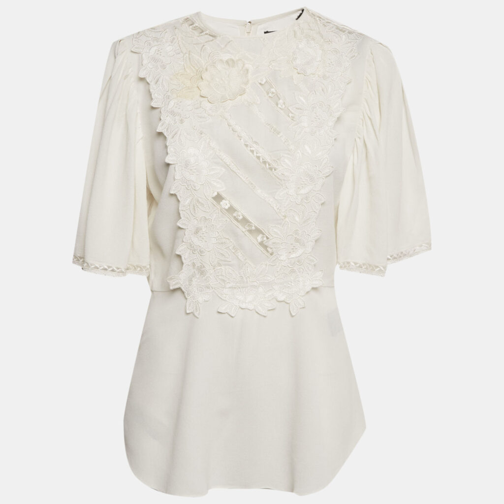 Isabel Marant White Floral Applique Crepe Lapao Top S Isabel Marant White Floral Applique Crepe Lapao Top S