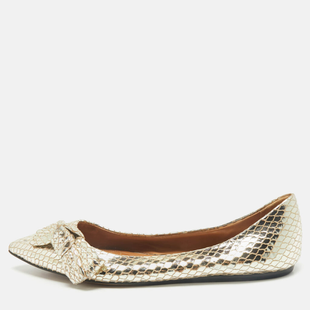 Isabel Marant Metallic Gold Foil Python Embossed Pointed Toe Ballet Flats Size 39 Isabel Marant Metallic Gold Foil Python Embossed Pointed Toe Ballet Flats Size 39