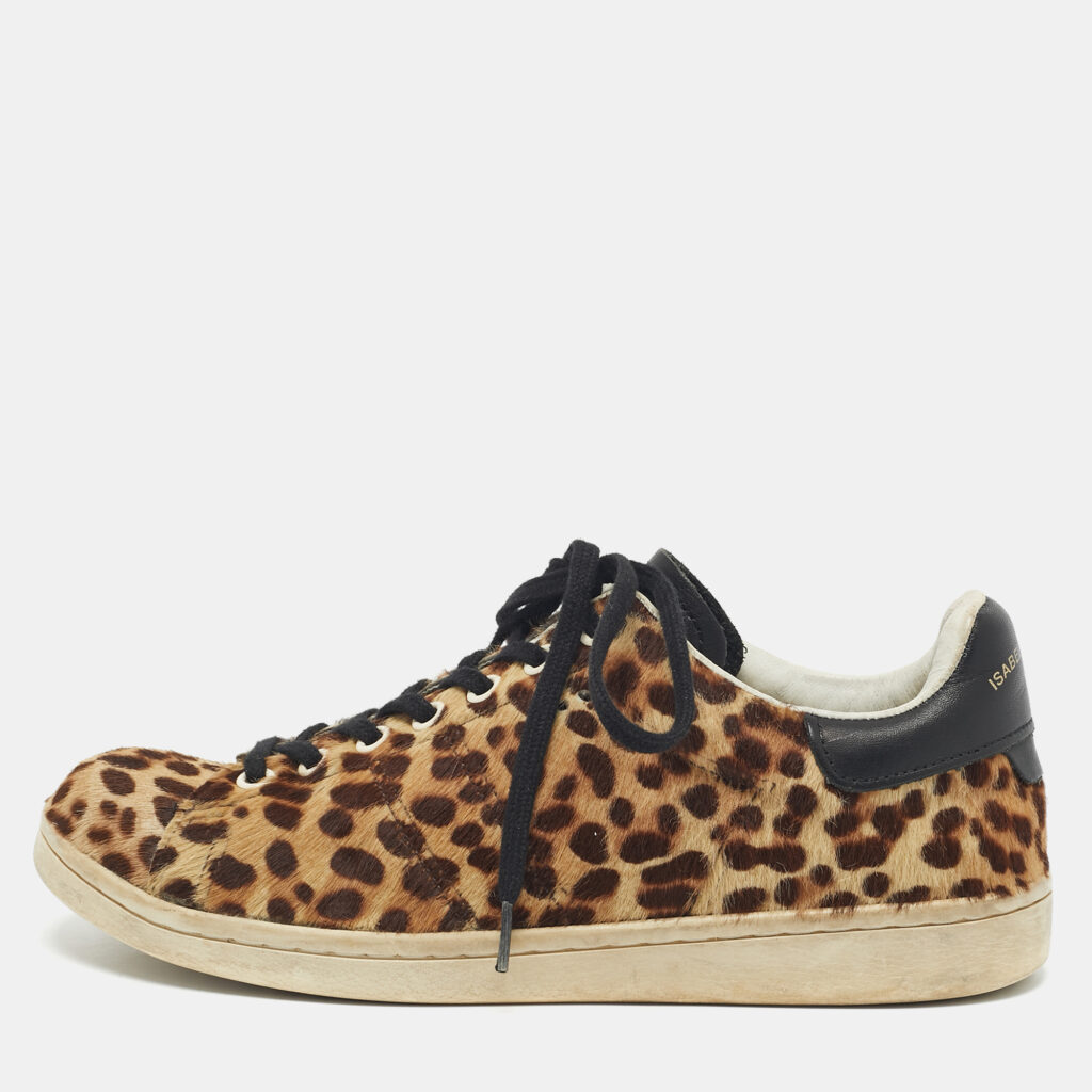 Isabel Marant Brown/Black Leopard Print Pony Hair And Leather Sneakers Size 37 Isabel Marant Brown/Black Leopard Print Pony Hair And Leather Sneakers Size 37