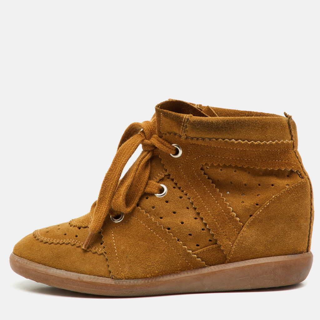 Isabel Marant Brown Perforated Suede Etoile Wedge Sneakers Size 38 Isabel Marant Brown Perforated Suede Etoile Wedge Sneakers Size 38