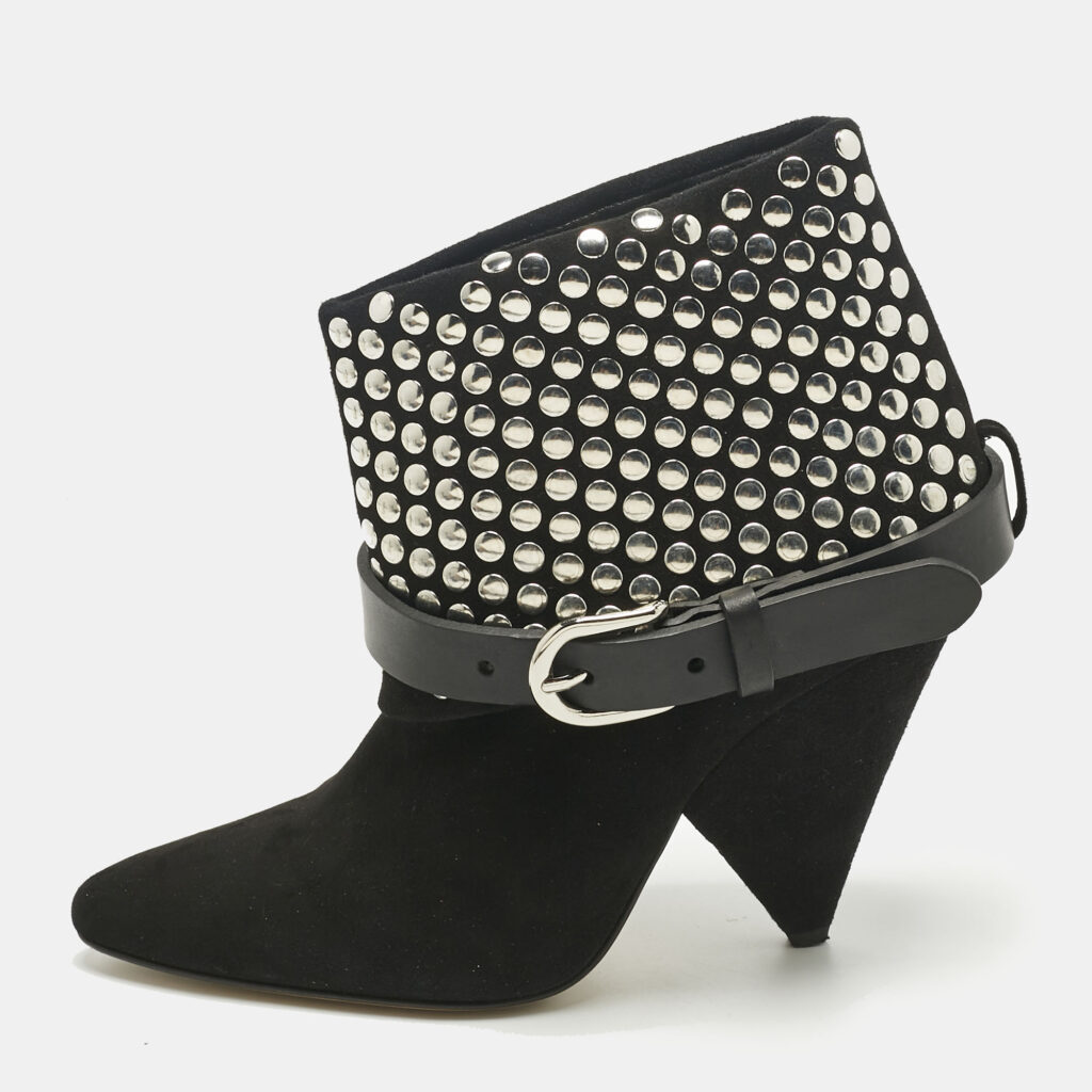 Isabel Marant Black Leather and Suede Studded Ankle Length Boots Size 38 Isabel Marant Black Leather and Suede Studded Ankle Length Boots Size 38