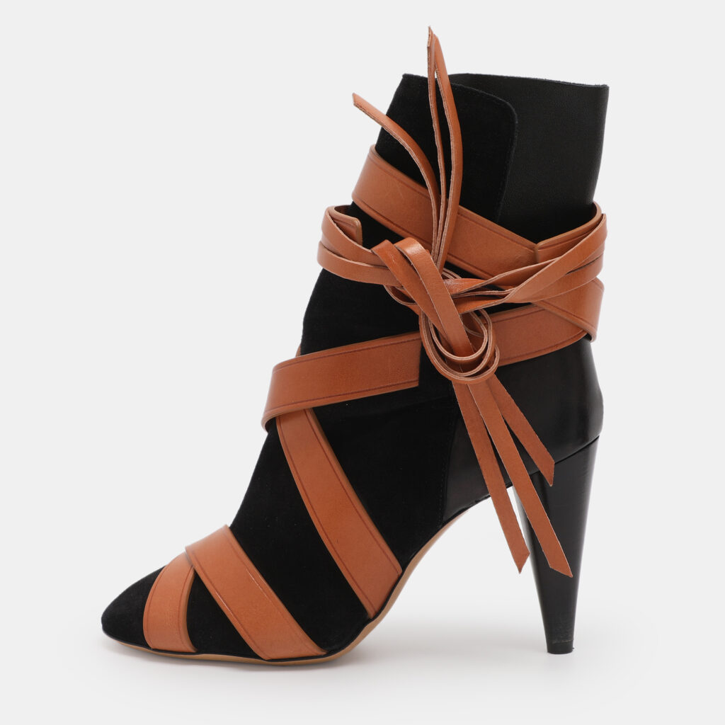 Isabel Marant Black Leather and Suede Mid Calf Boots Size 38