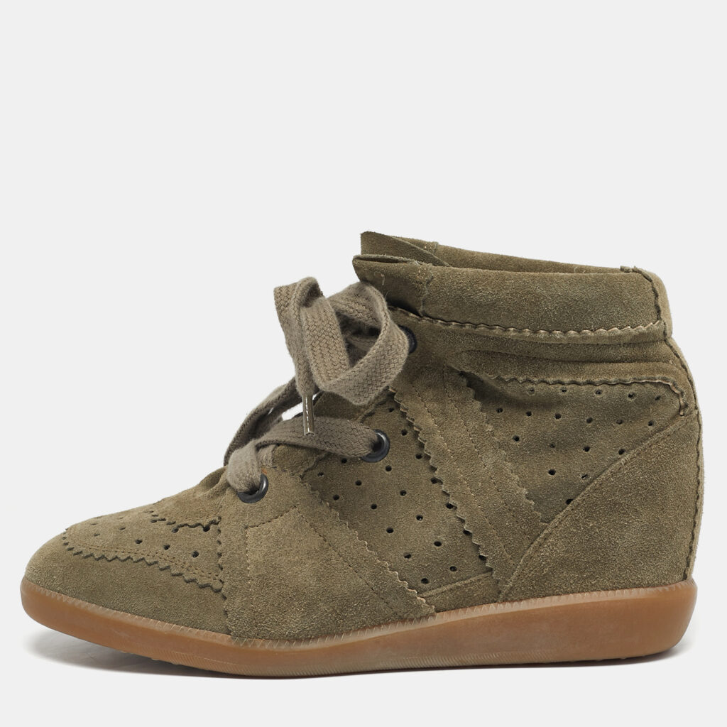 Isabel Marant Olive Green Suede Bobby Wedge Sneakers Size 37 Isabel Marant Olive Green Suede Bobby Wedge Sneakers Size 37