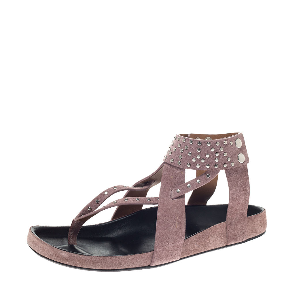 Isabel Marant Pink Suede Leather Ellan Studded Thong Flat Sandals Size 41 Isabel Marant Pink Suede Leather Ellan Studded Thong Flat Sandals Size 41