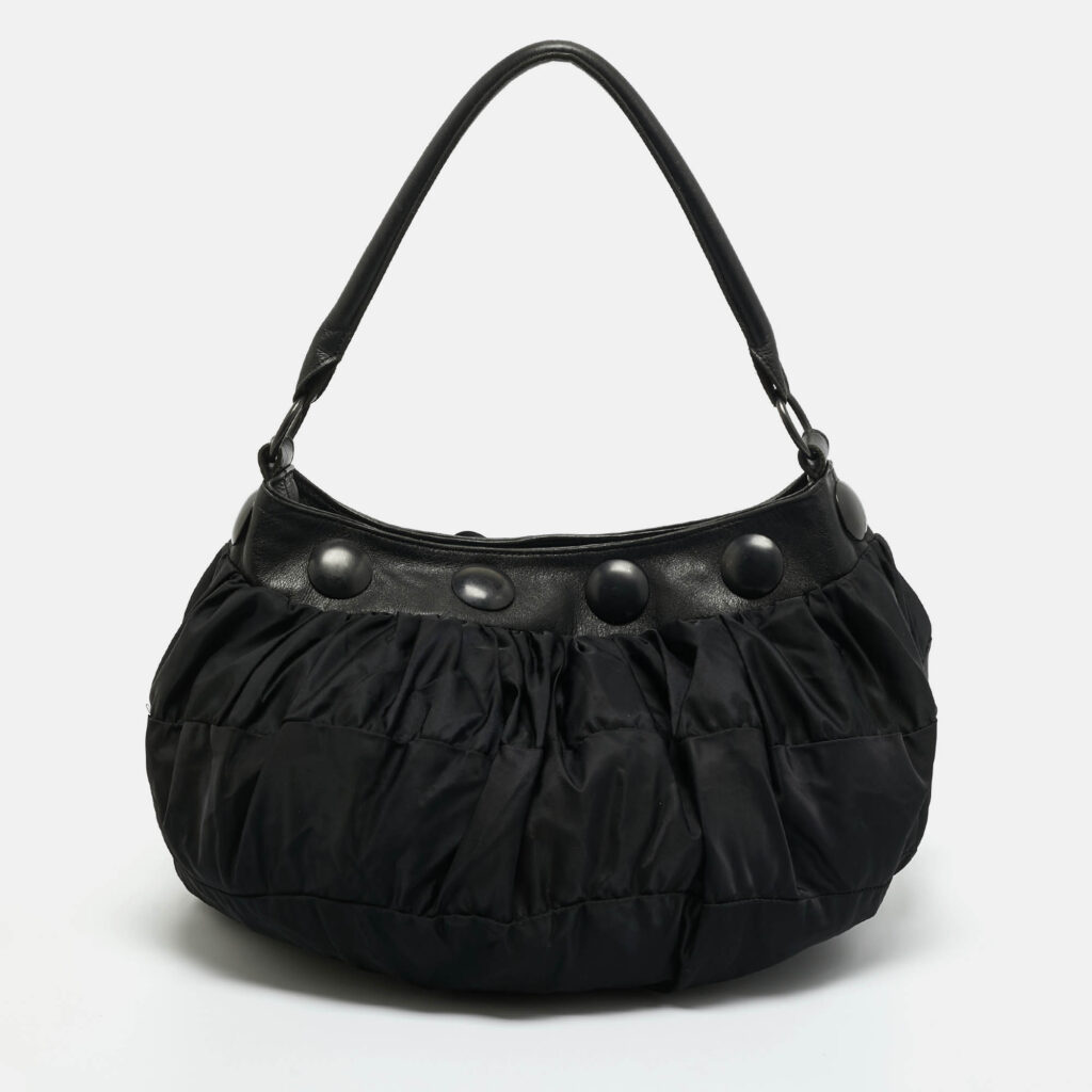 Issey Miyake Black Ruched Nylon Studded Hobo Issey Miyake Black Ruched Nylon Studded Hobo
