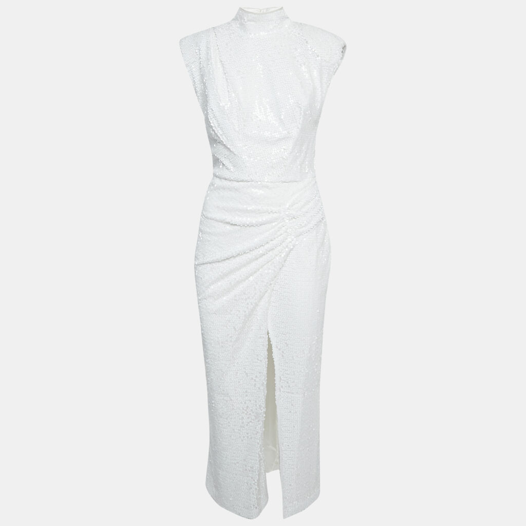luxury-women-itmfl-used-clothes-p1143366-005-2.jpg ITMFL White Sequin Draped Sleeveless Long Dress S