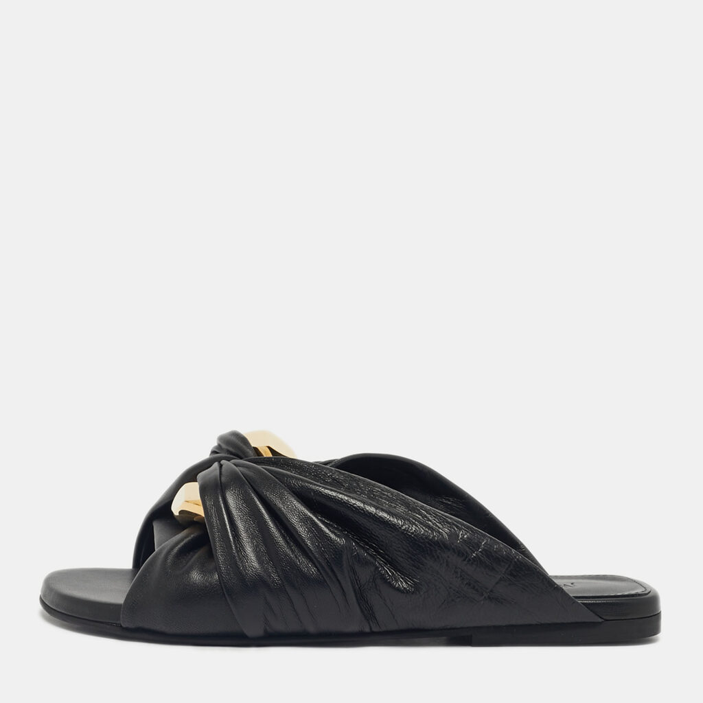 J.W.Anderson Black Leather Corner Flat Slides Size 36 J.W.Anderson Black Leather Corner Flat Slides Size 36