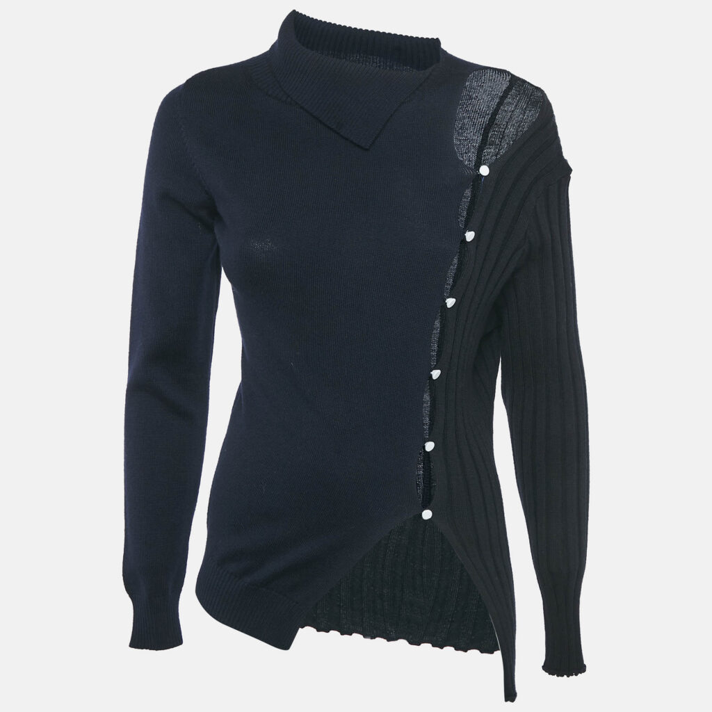 Jacquemus Navy Blue /Black Wool Asymmetrical Cut -out Sweater S Jacquemus Navy Blue /Black Wool Asymmetrical Cut -out Sweater S