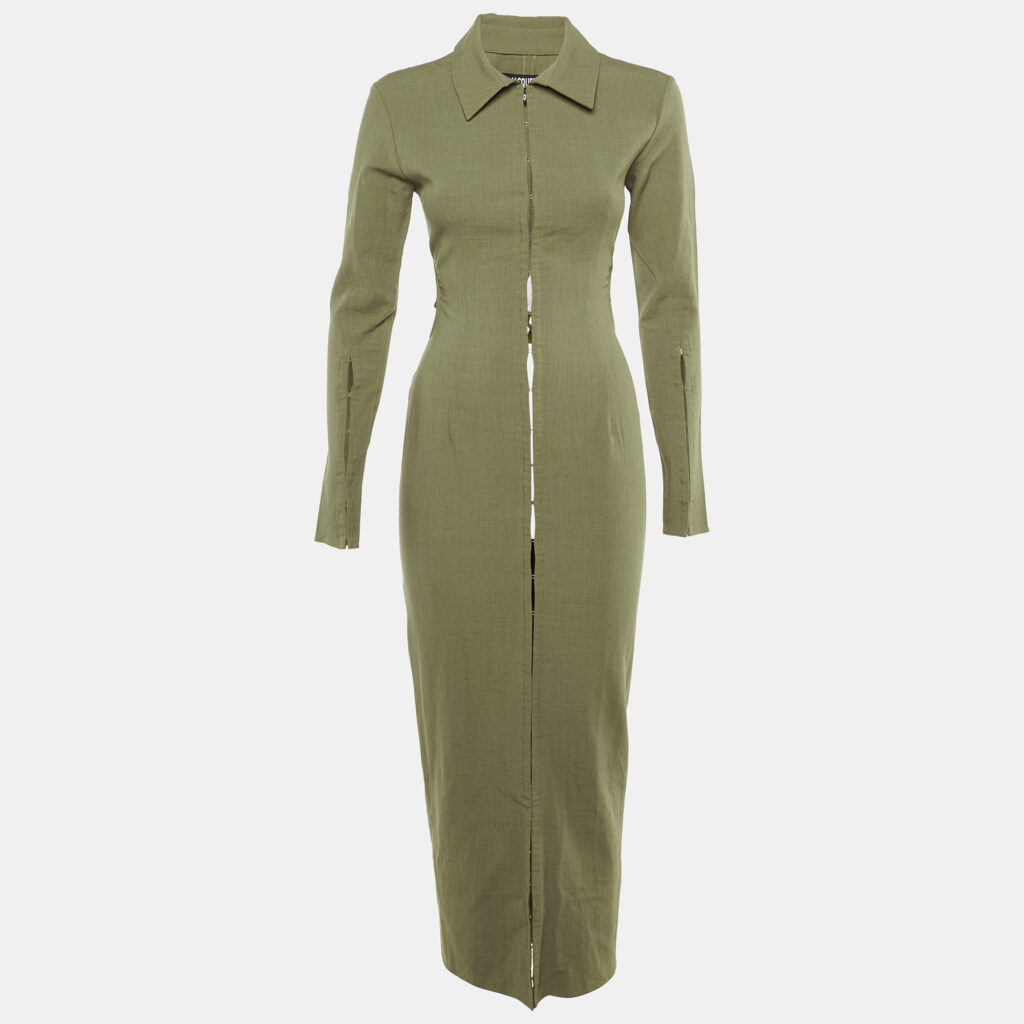 luxury-women-jacquemus-new-clothes-p1224458-002.jpg Jacquemus Olive Green Linen Blend Cut -Out Detail La Robe Obiou Maxi Dress S