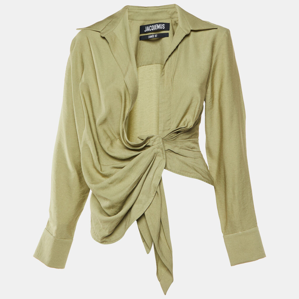 Jacquemus Green Crepe Le Bahia Tie Front Blouse XXS