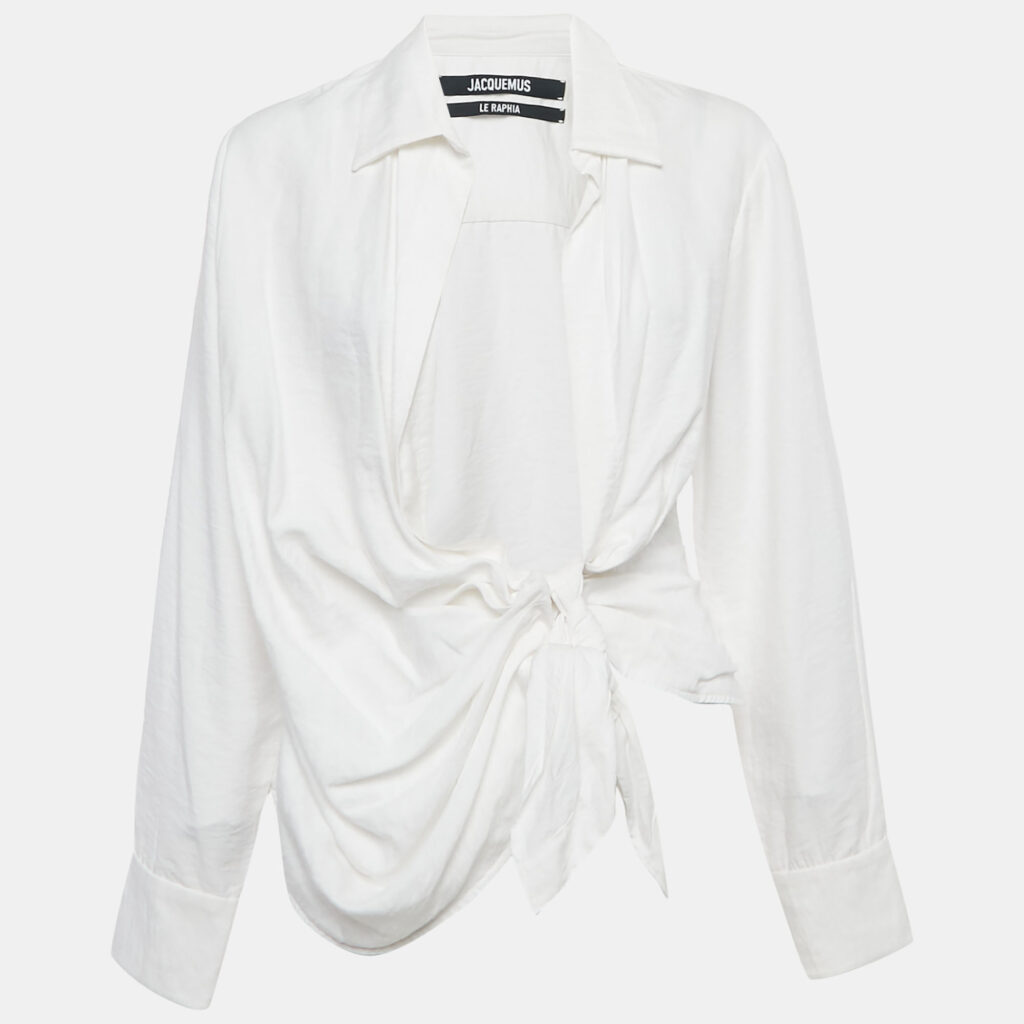 Jacquemus White Viscose Tie-Up Detail Le Raphia Blouse XS
