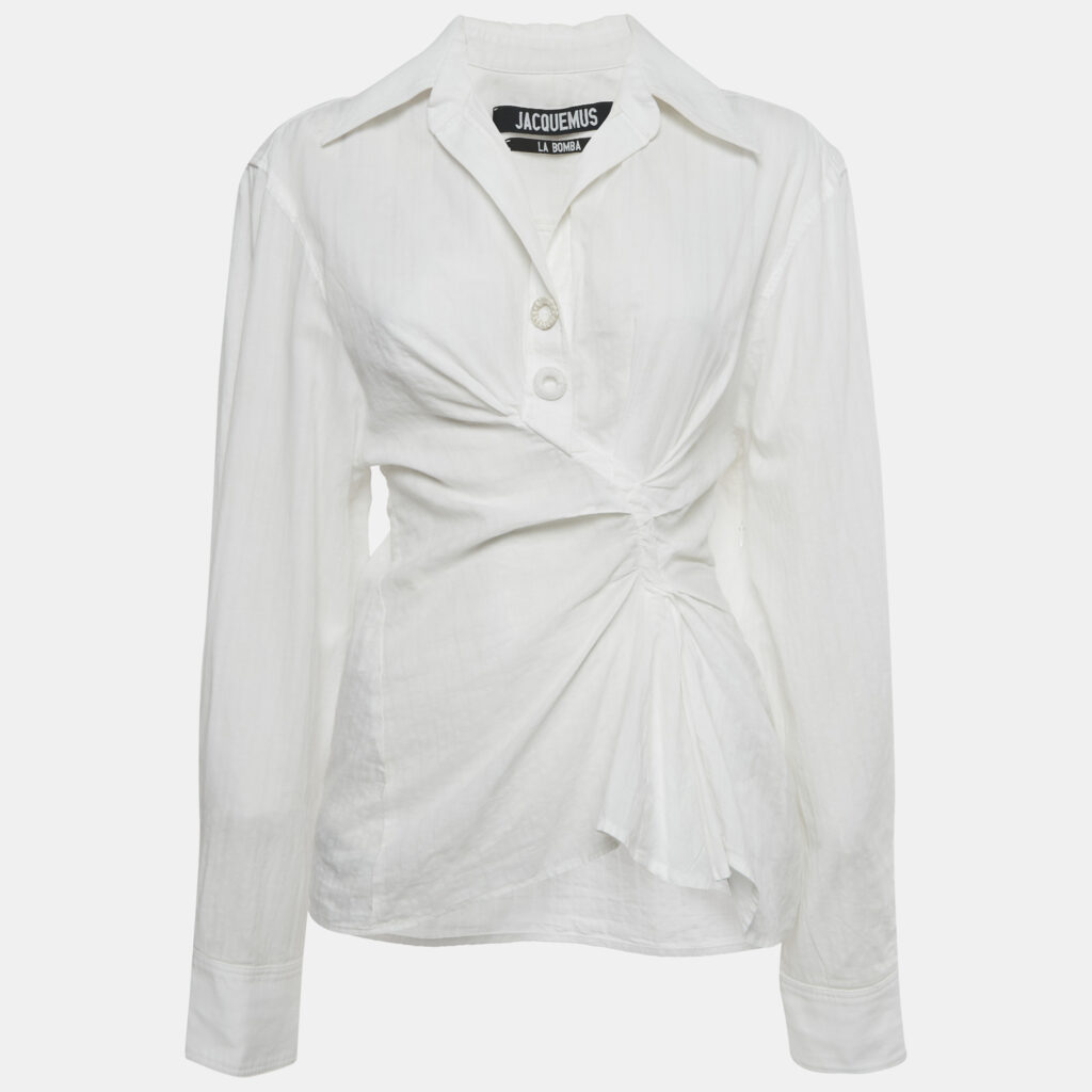 Jacquemus White Cotton Ruched Detail La Bomba Shirt M Jacquemus White Cotton Ruched Detail La Bomba Shirt M