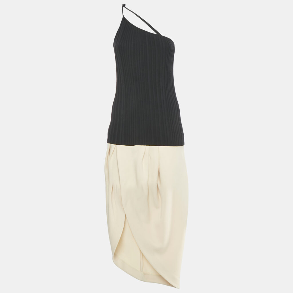 Jacquemus Black/Beige Rib Knit and Cotton Asymmetric Midi Dress M