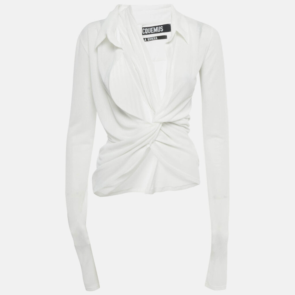 Jacquemus White Crepe Long Sleeve La Riviera Top M