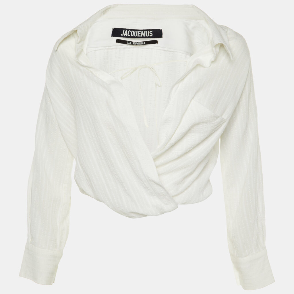 Jacquemus White Textured Viscose Wrap Top S Jacquemus White Textured Viscose Wrap Top S