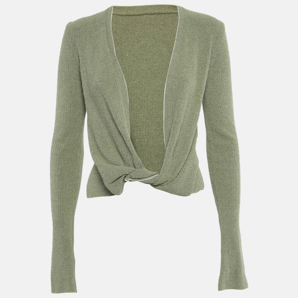 Jacquemus Light Khaki Cotton Blend Plunge Neck Le Gilet Noué Cardigan M Jacquemus Light Khaki Cotton Blend Plunge Neck Le Gilet Noué Cardigan M