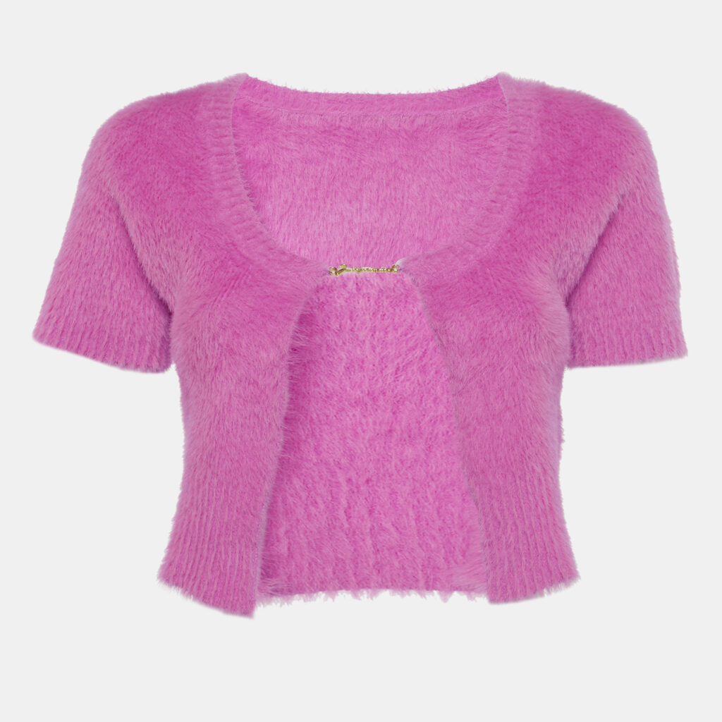 Jacquemus Pink Faux Fur Logo-Detail La Maille Neve Crop Top L Jacquemus Pink Faux Fur Logo-Detail La Maille Neve Crop Top L