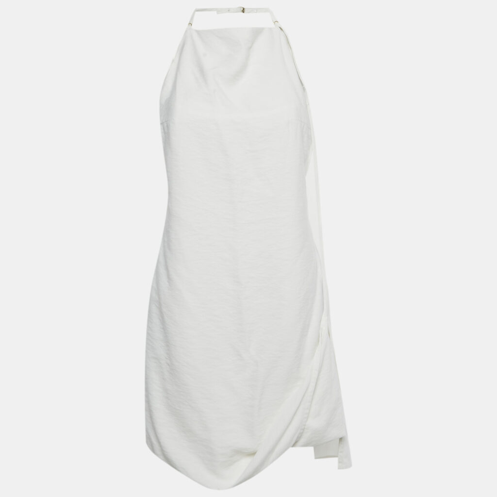 Jacquemus White Crepe Figuerolles Draped Halter Neck Mini Dress S