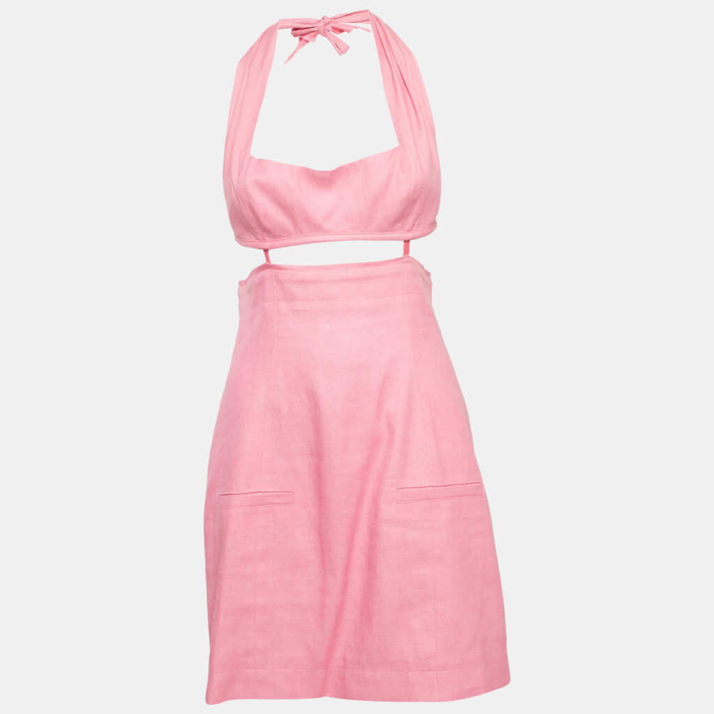 Jacquemus Pink Linen Blend Cut-Out La Robe Limao Mini Dress M Jacquemus Pink Linen Blend Cut-Out La Robe Limao Mini Dress M
