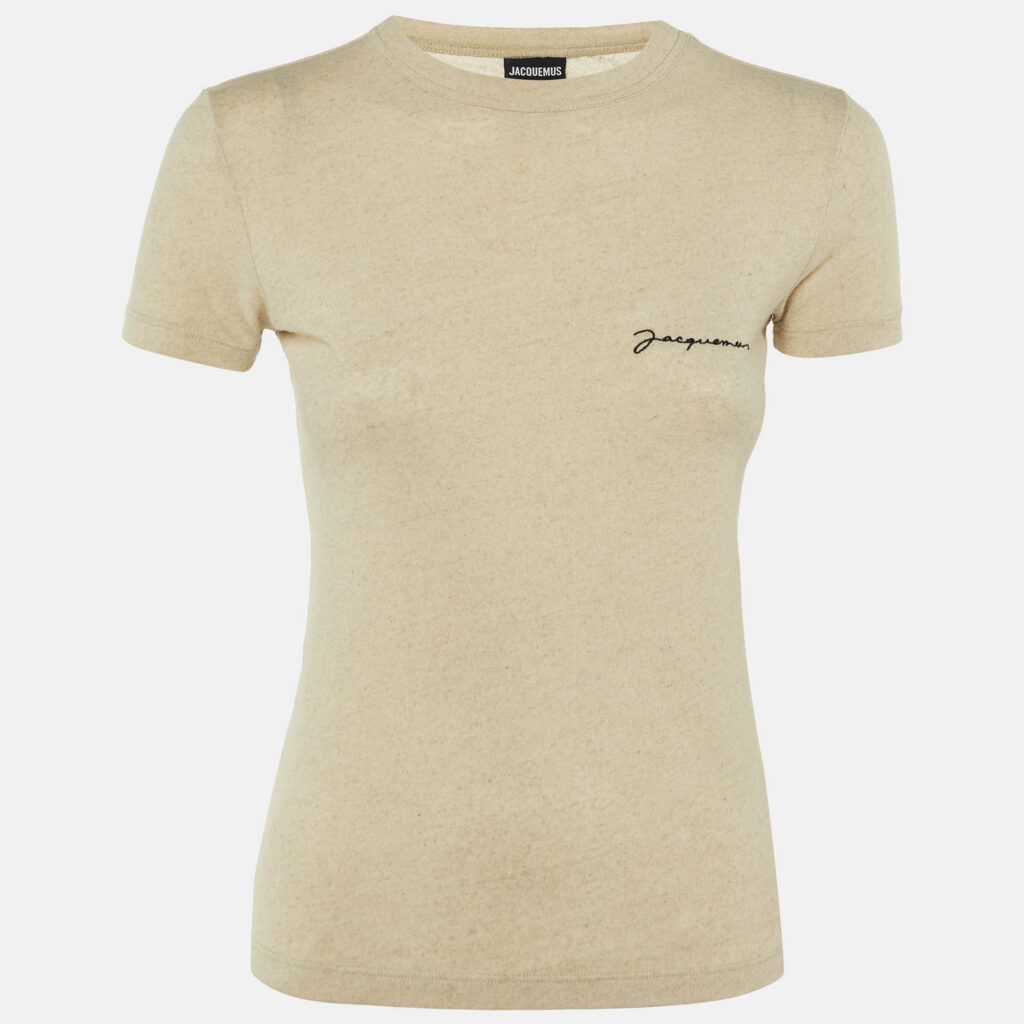 Jacquemus Beige Cotton & Linen Blend Fitted T-Shirt Tops Jacquemus Beige Cotton & Linen Blend Fitted T-Shirt Tops