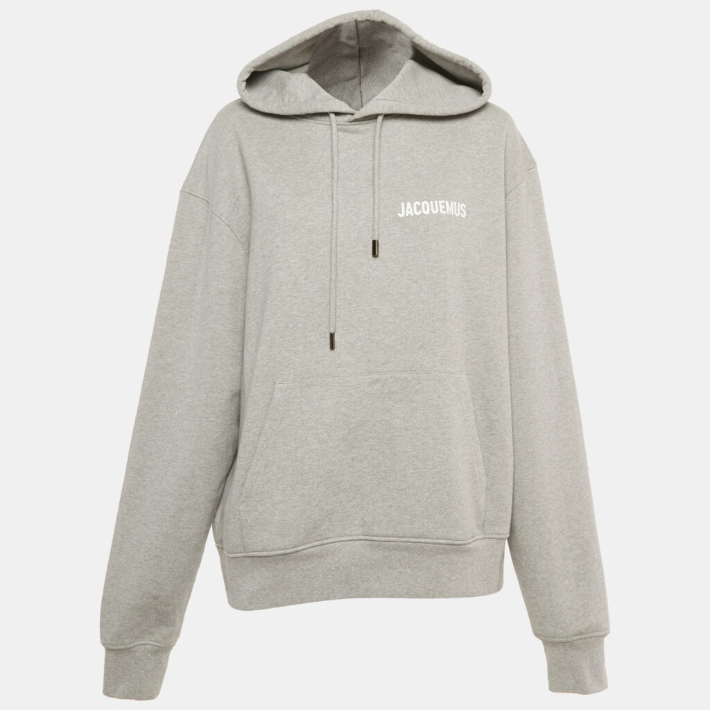 Jacquemus Grey Logo Print Cotton Hoodie M