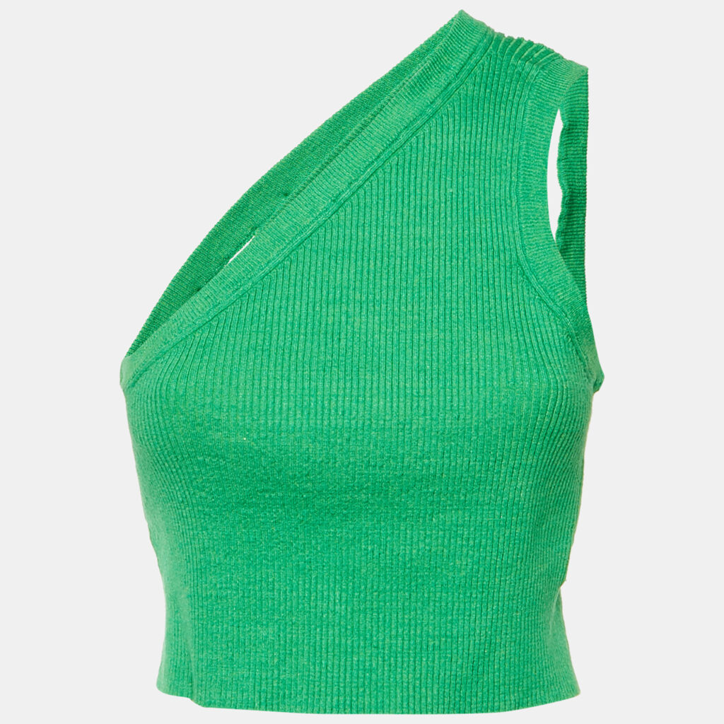 Jacquemus Green Linen Rib Knit One Shoulder Cropped Top S