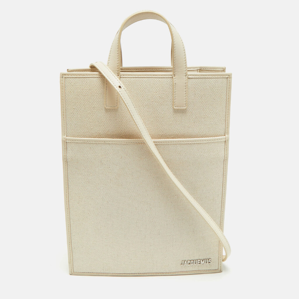 Jacquemus Off White Canvas and Leather Le Cabas Tote Jacquemus Off White Canvas and Leather Le Cabas Tote