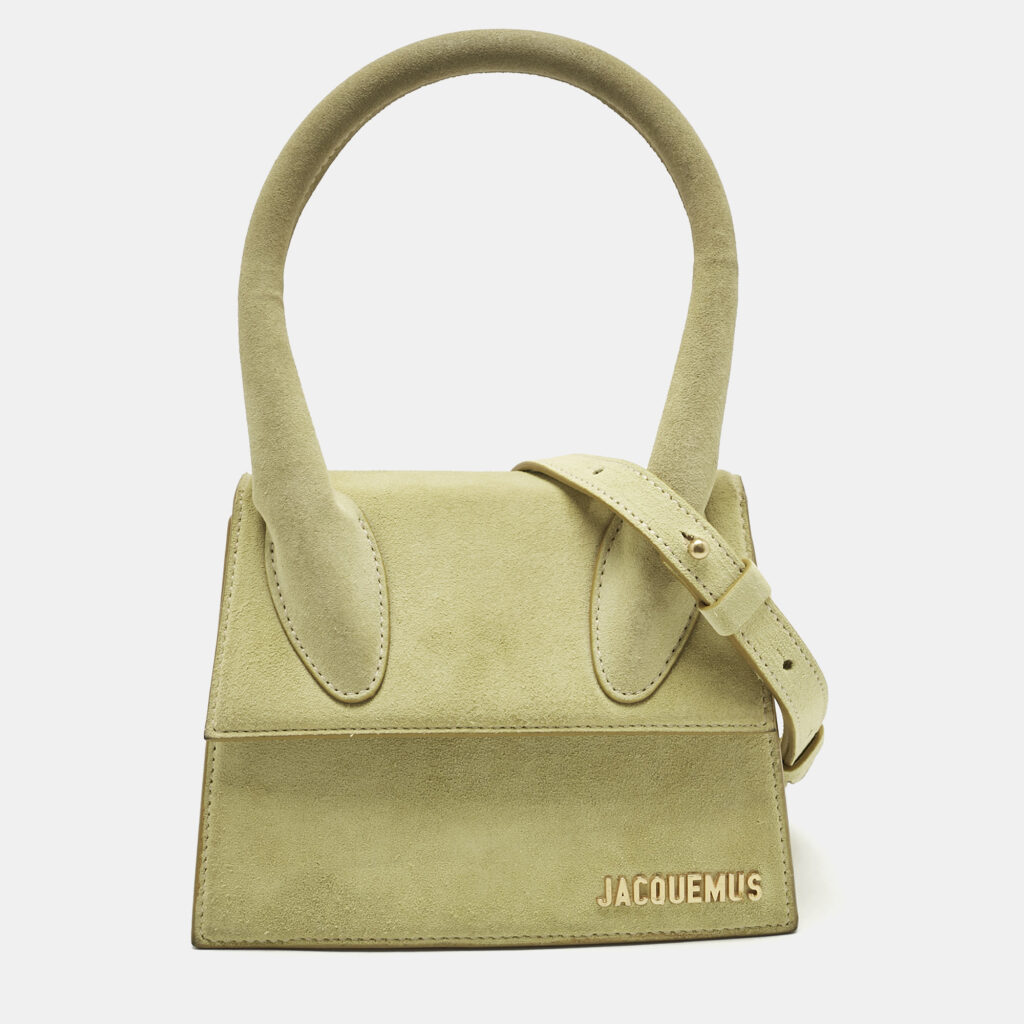 Jacquemus Light Green Suede Le Chiquito Moyen Top Handle Bag