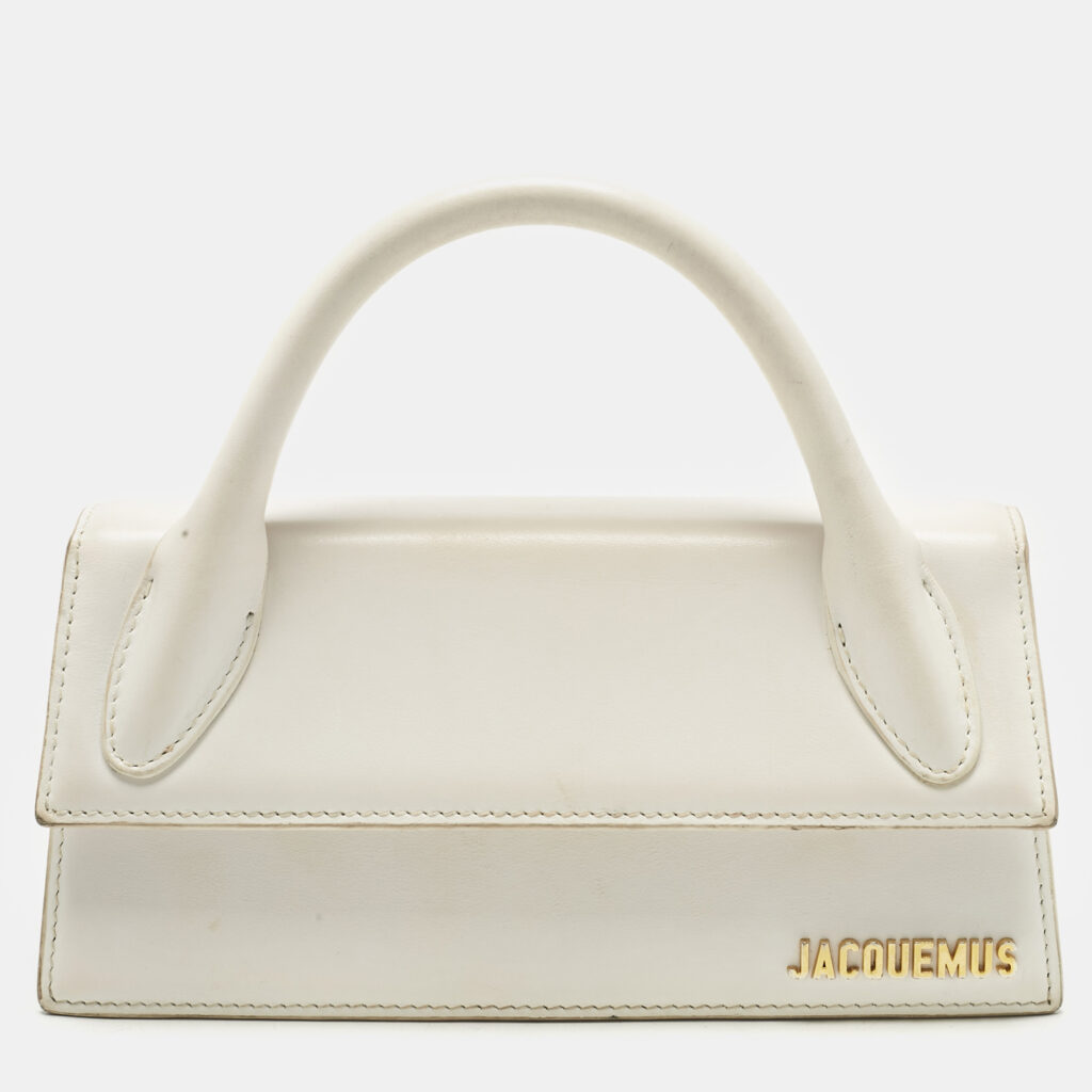 Jacquemus White Leather Le chiquito Long Top Handle Bag Jacquemus White Leather Le chiquito Long Top Handle Bag