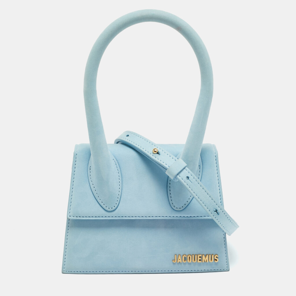 Jacquemus Light Blue Nubuck Leather Le Chiquito Moyen Top Handle Bag