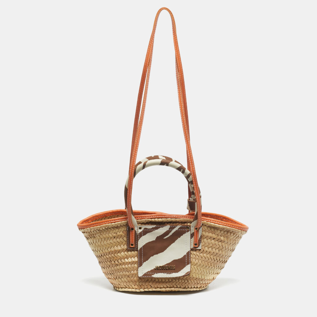 Jacquemus Multicolor Raffia and Zebra Print Handle Le Petit Panier Soleil Basket Bag Jacquemus Multicolor Raffia and Zebra Print Handle Le Petit Panier Soleil Basket Bag