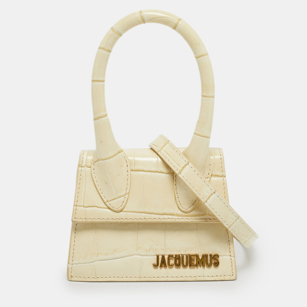 Jacquemus Cream Croc Embossed Leather Mini Le Chiquito Bag Jacquemus Cream Croc Embossed Leather Mini Le Chiquito Bag