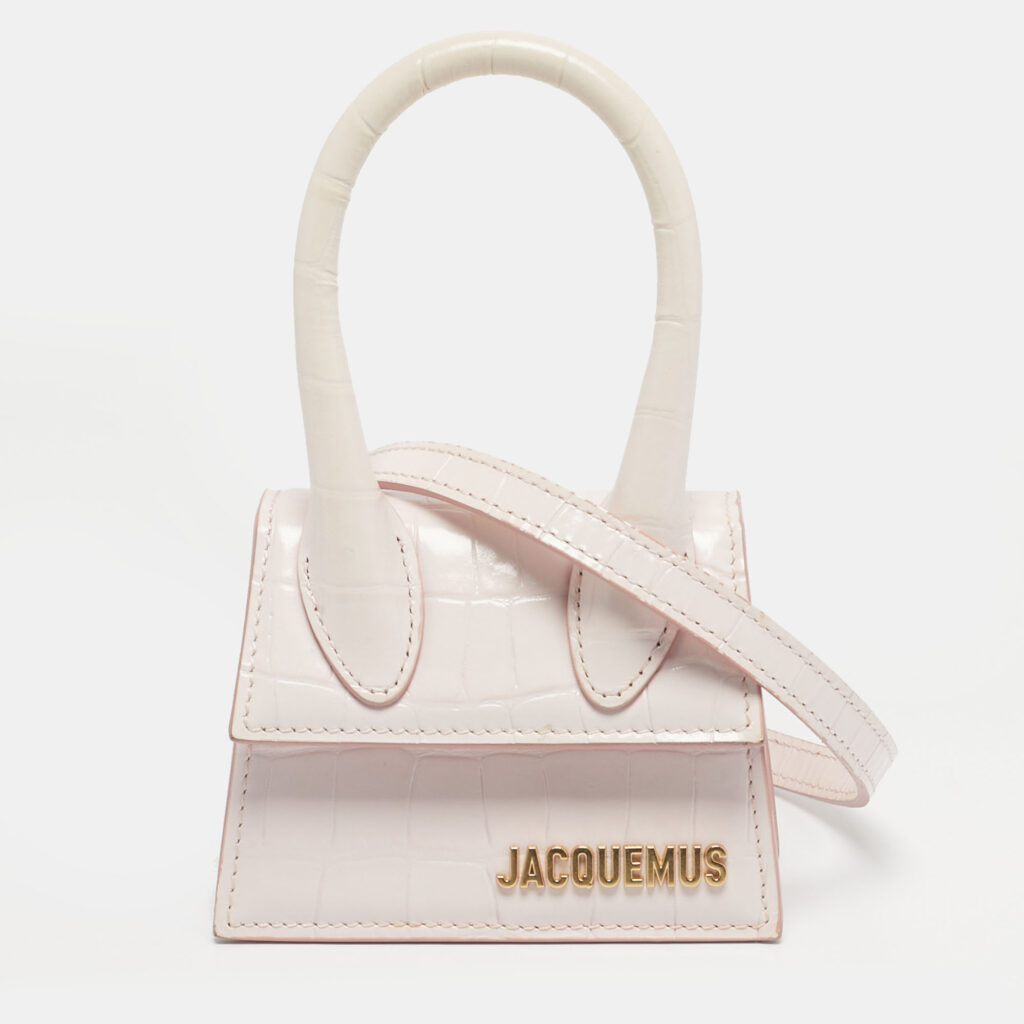 Jacquemus Light Pink Croc Embossed Leather Mini Le Chiquito Bag