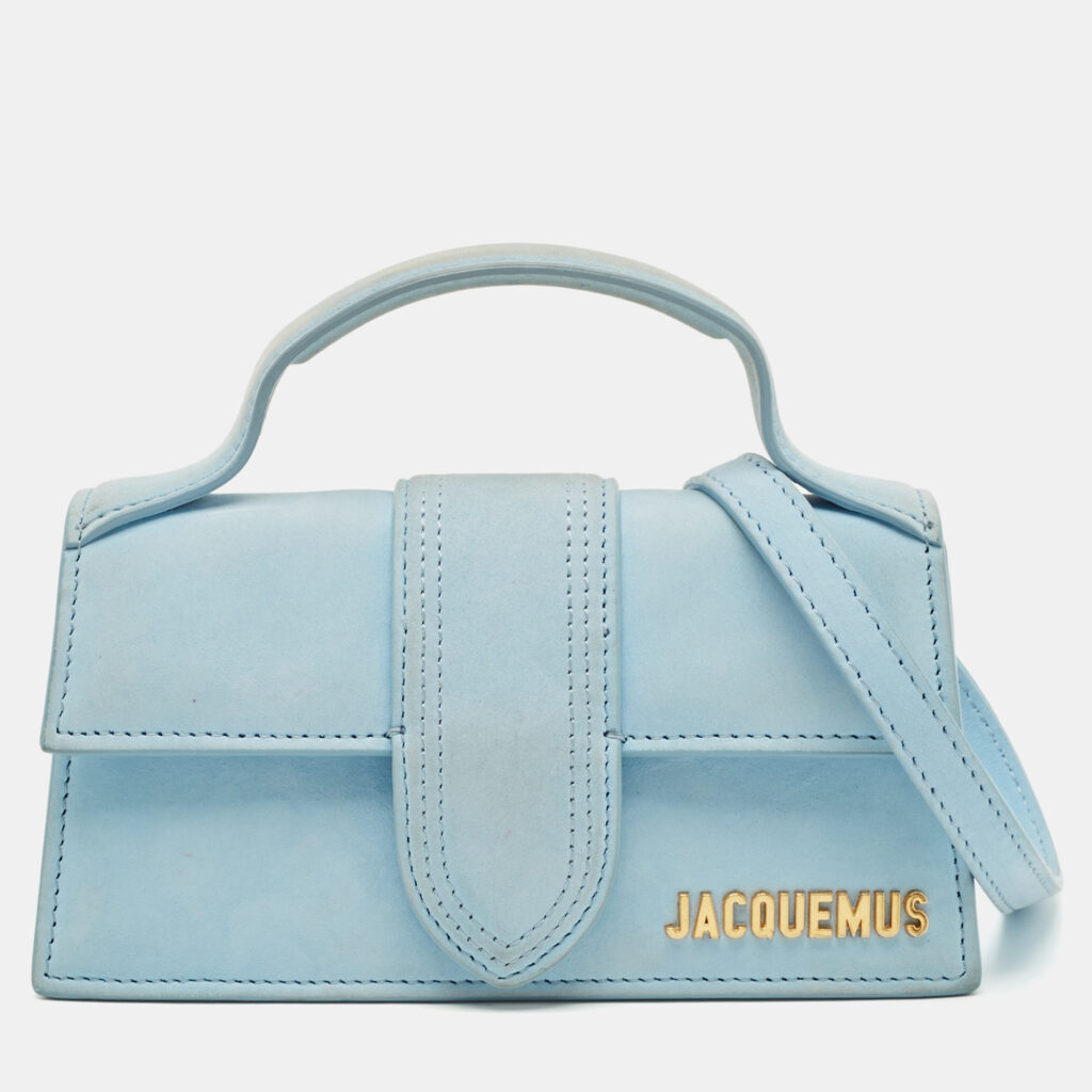 Jacquemus Blue Nubuck Leather Mini Le Bambino Top Handle Bag