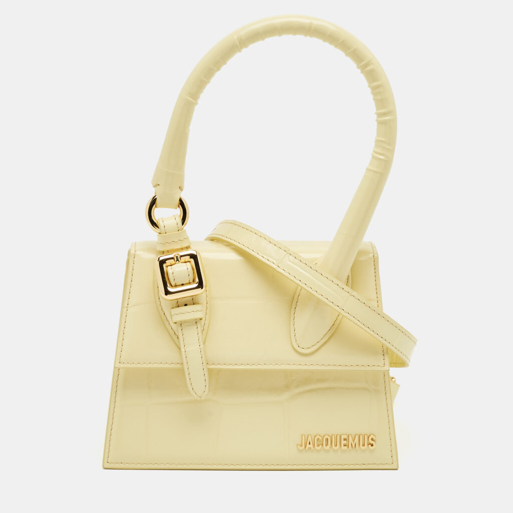 Jacquemus Yellow Croc Embossed Patent Leather Le Chiquito Moyen Boucle Top Handle Bag Jacquemus Yellow Croc Embossed Patent Leather Le Chiquito Moyen Boucle Top Handle Bag