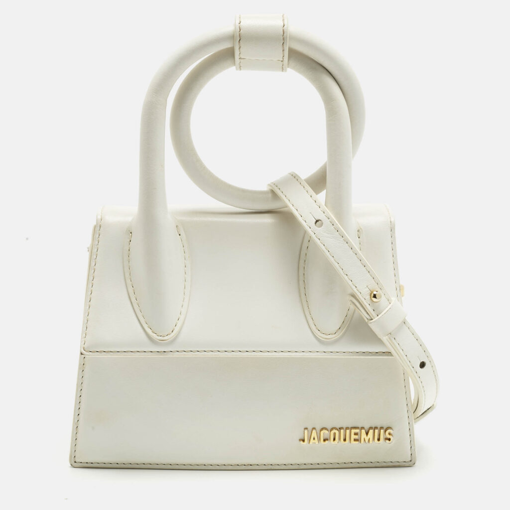 luxury-women-jacquemus-used-handbags-p1228294-016-1.jpg Jacquemus White Leather Le Chiquito Noeud Top Handle Bag