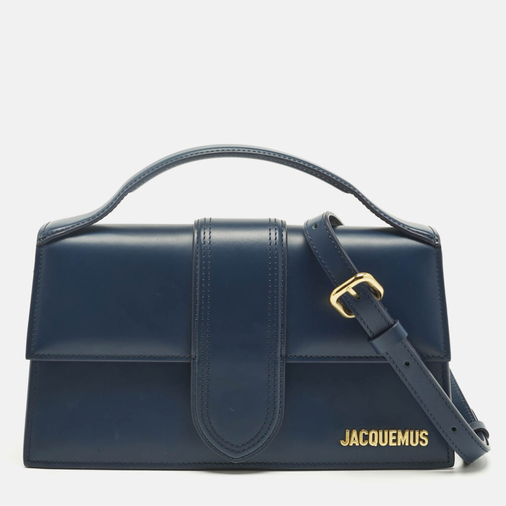 Jacquemus Navy Blue Leather Le Grand Bambino Top Handle Bag Jacquemus Navy Blue Leather Le Grand Bambino Top Handle Bag