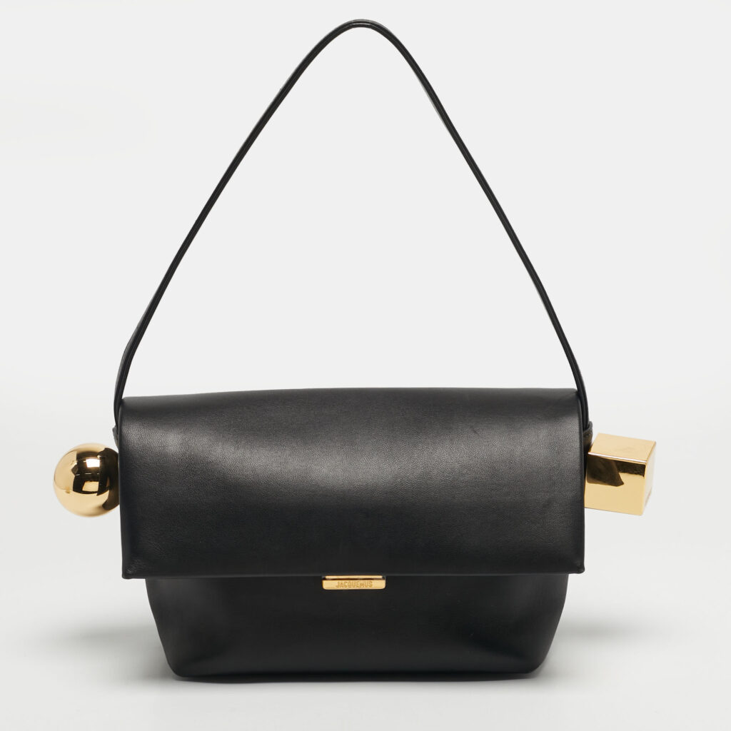 Jacquemus Black Leather Le Rond Carre Shoulder Bag Jacquemus Black Leather Le Rond Carre Shoulder Bag