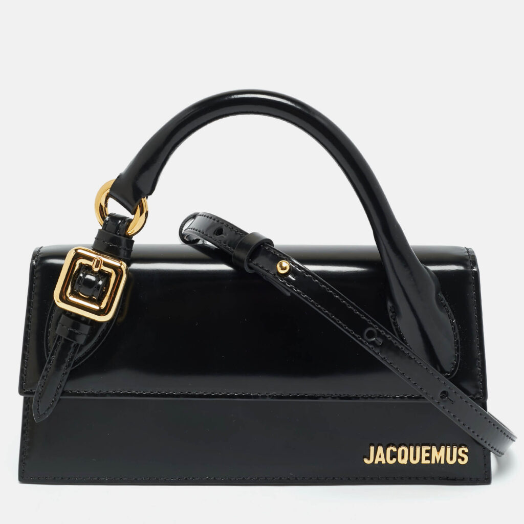 Jacquemus Black Glossy Leather Le Chiquito Long Top Handle Bag Jacquemus Black Glossy Leather Le Chiquito Long Top Handle Bag