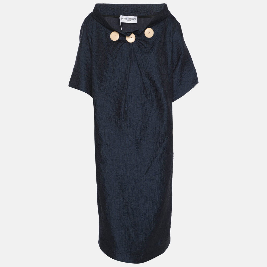 James Lakeland Navy Blue Jacquard Button Waffle Mini Dress XXL