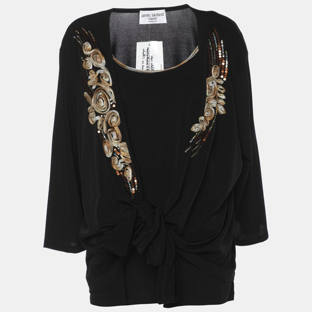luxury-women-james-lakeland-new-clothes-p1186058-001-1.jpg James Lakeland Luxury Black Stretch Crepe Sequin Embellished Cardigan Set XXL