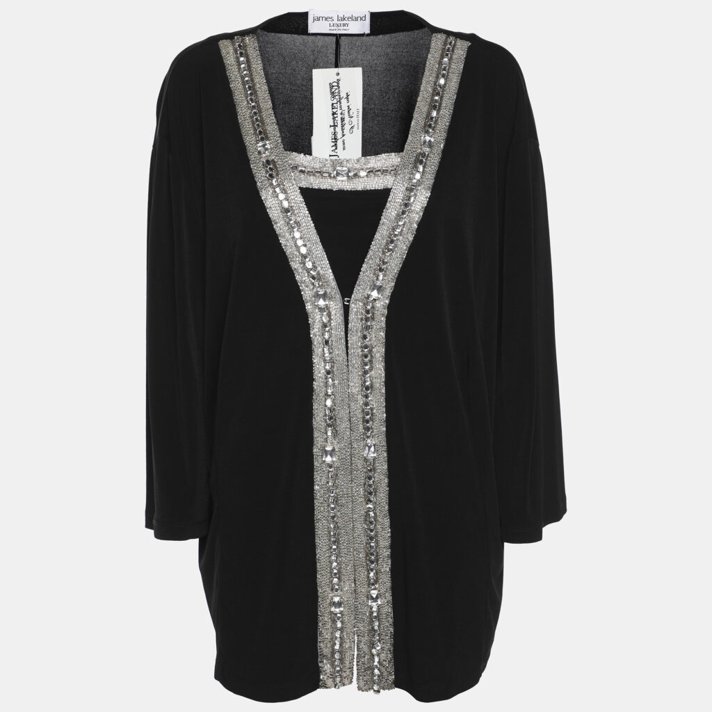 James Lakeland Black Jersey Embellished Cardigan XL James Lakeland Black Jersey Embellished Cardigan XL