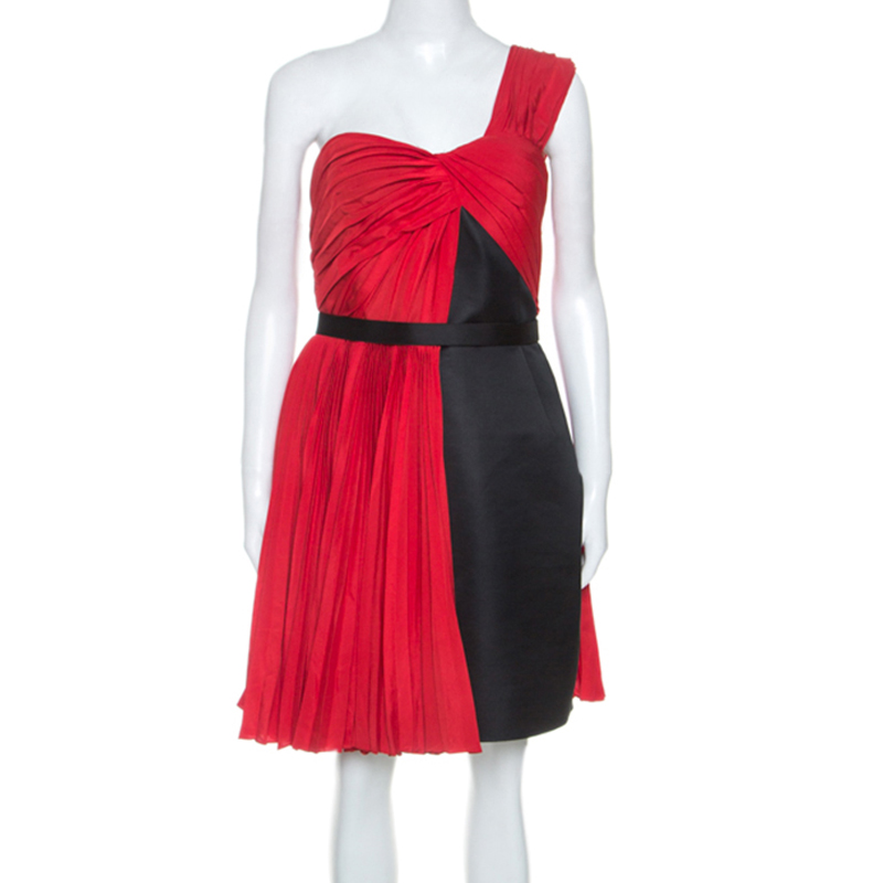 Jason Wu Red Crepe Pleated One Shoulder Dress L Jason Wu Red Crepe Pleated One Shoulder Dress L