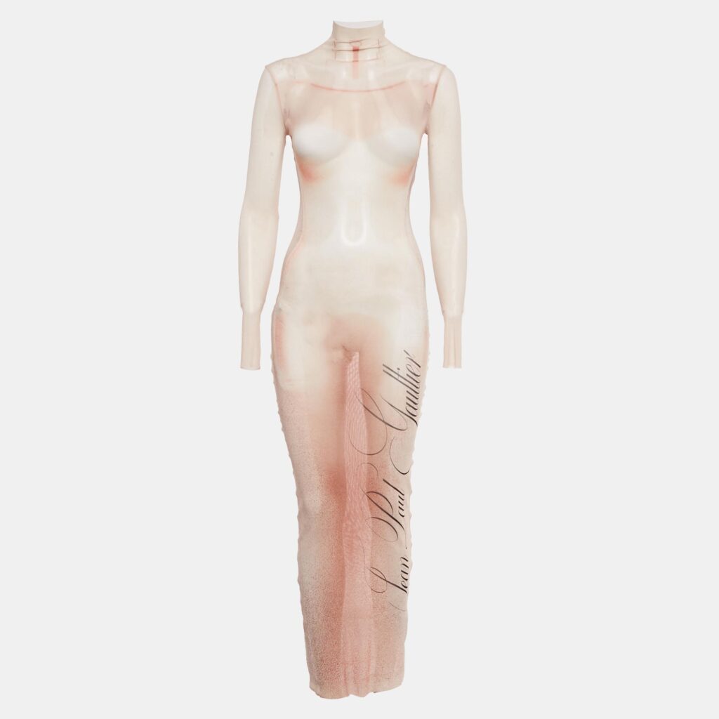 Jean Paul Gaultier Beige Printed Mesh Le Classique Long Dress XXS